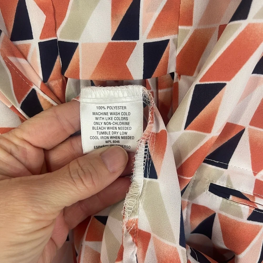 JM Collection Geometric Print Blouse in Orange and Black - Picture 4 of 8